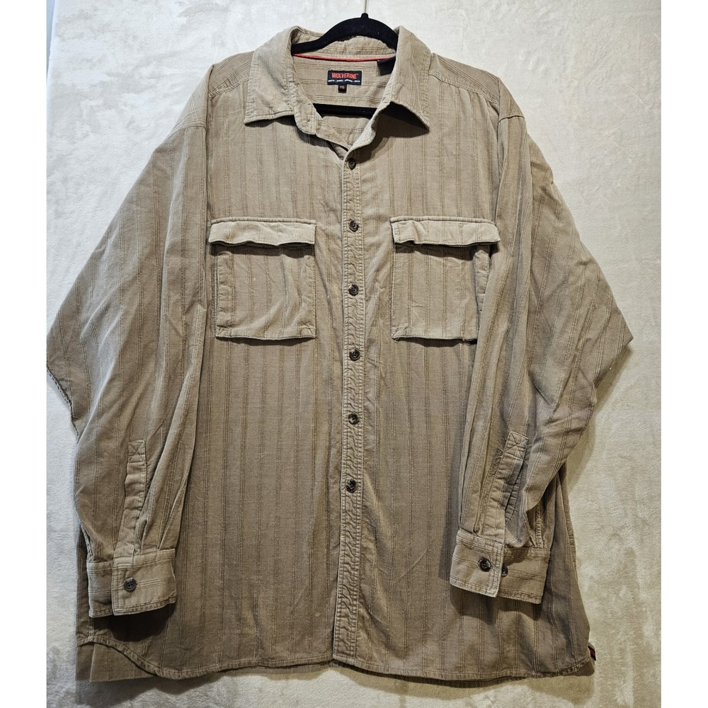 Wolverine XXL Tall Work Shirt Khaki Tan‎ Button Up Cotton Heavy Utility Flaw